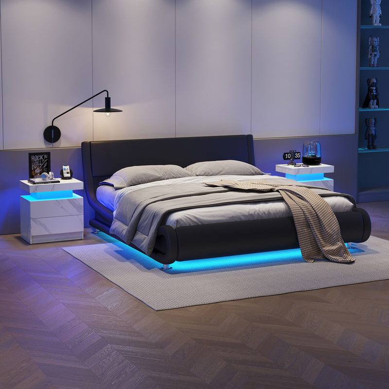 Nightstand LED, Bedside Table Cabinet With 2 Drawers For Bedroom