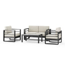 Maya Bay - Outdoor Patio Aluminum 4 Piece Chat Set With Cushion - Beige / Black
