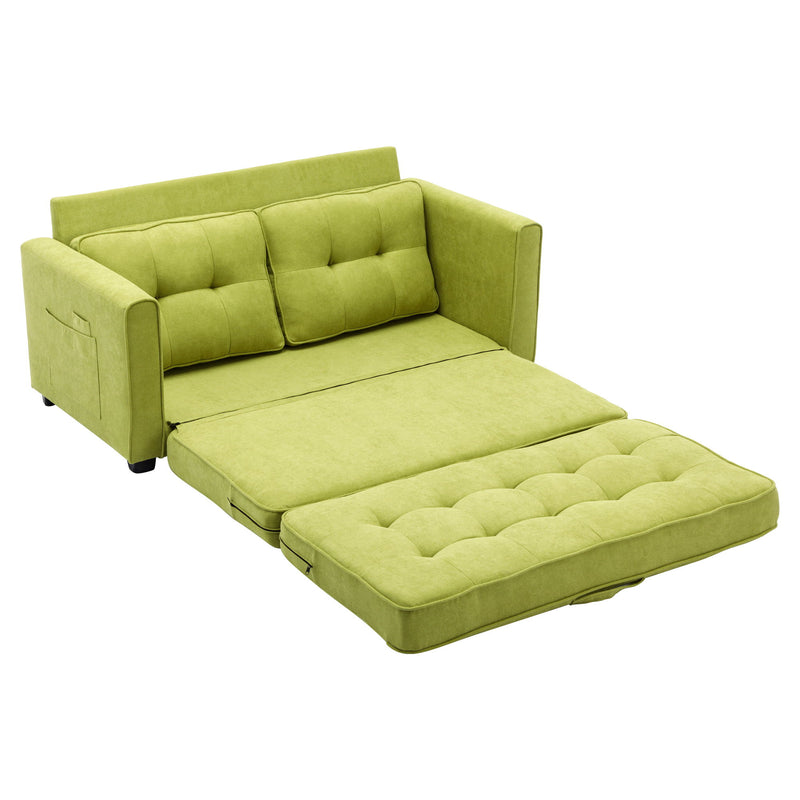 Loveseat Sofa With Pull-Out Bed Modern Upholstered Couch With Side Pocket For Living Room Office