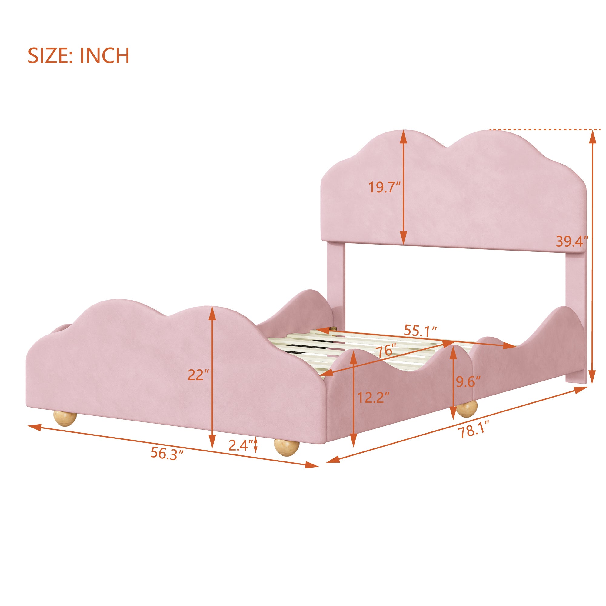 Full Size Upholstered Platform Bed with Cloud Shaped bed board, Light Pink - Atlantic Fine Furniture Melbourne FL