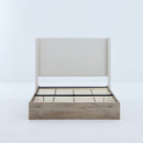 Shelton - Queen Upholstered Wingback Bed With 54" High Headboard - Ivory / Light Gray / Camel Oak