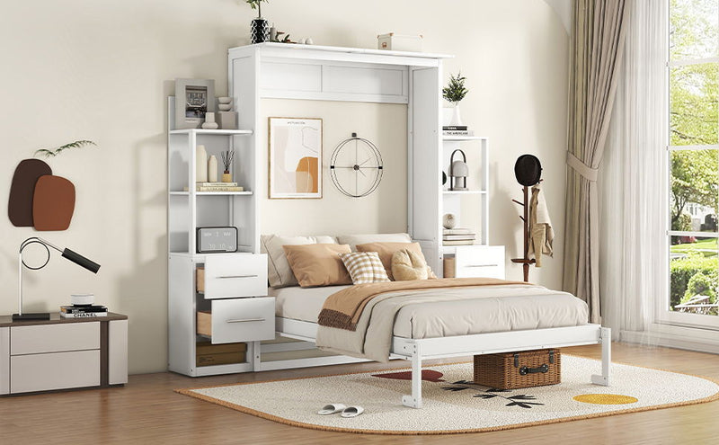 Murphy Wall Bed With LED Lights, Shelves And Drawers
