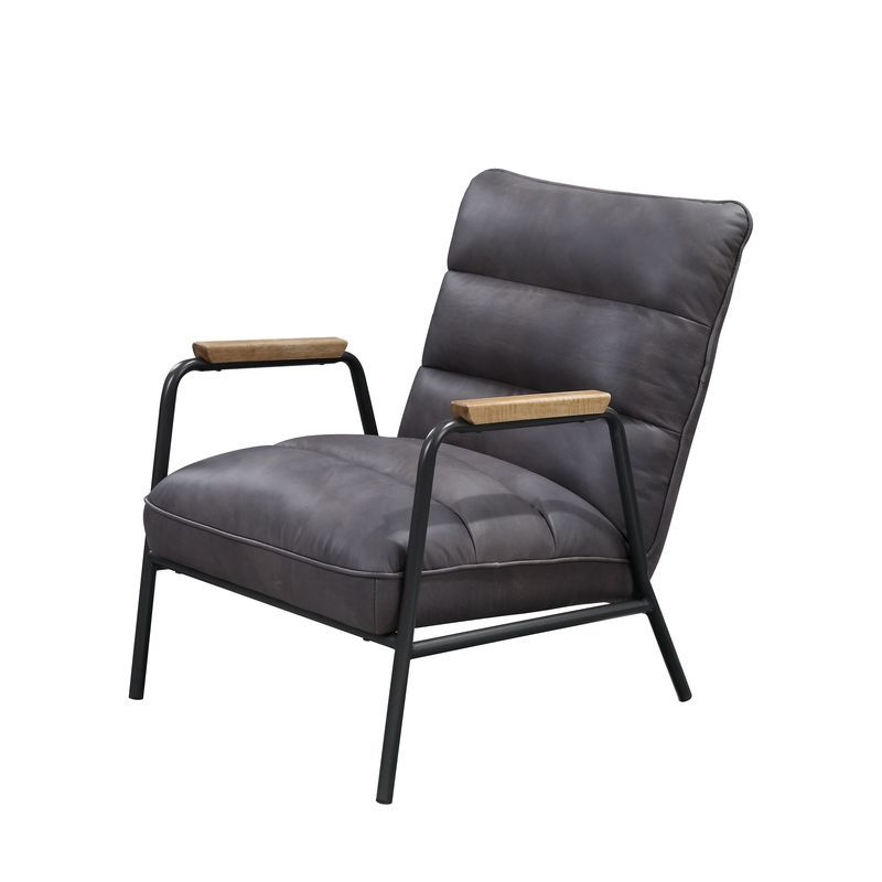 Nignu - Accent Chair - Gray Top Grain Leather & Matt Iron Finish - Atlantic Fine Furniture Inc