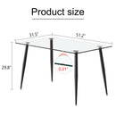 Modern Rectangular Glass Dining Table With Tempered Glass Top And Metal Legs For 4 - 6 People - Black / Transparent