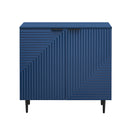 Side Cabinet With Adjustable Shelves And Geometric Door Panels - Navy Blue