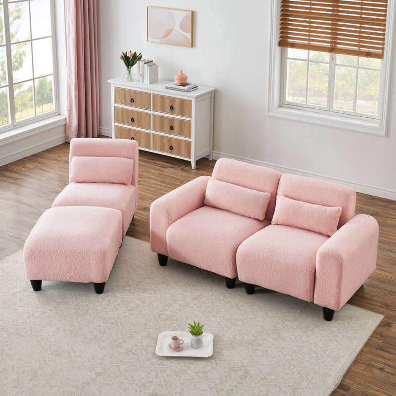 Teddy Fleece Creative Sofa Can Be Assembled Into A Two-Seater Sofa Plus A Single Couch With Three Waist Pillows To Perfectly Stretch Your Waist For Small Apartment Bedroom Spaces