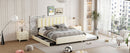 Upholstered Platform Bed With 2 Drawers And 1 Trundle, Classic Strip Headboard Design