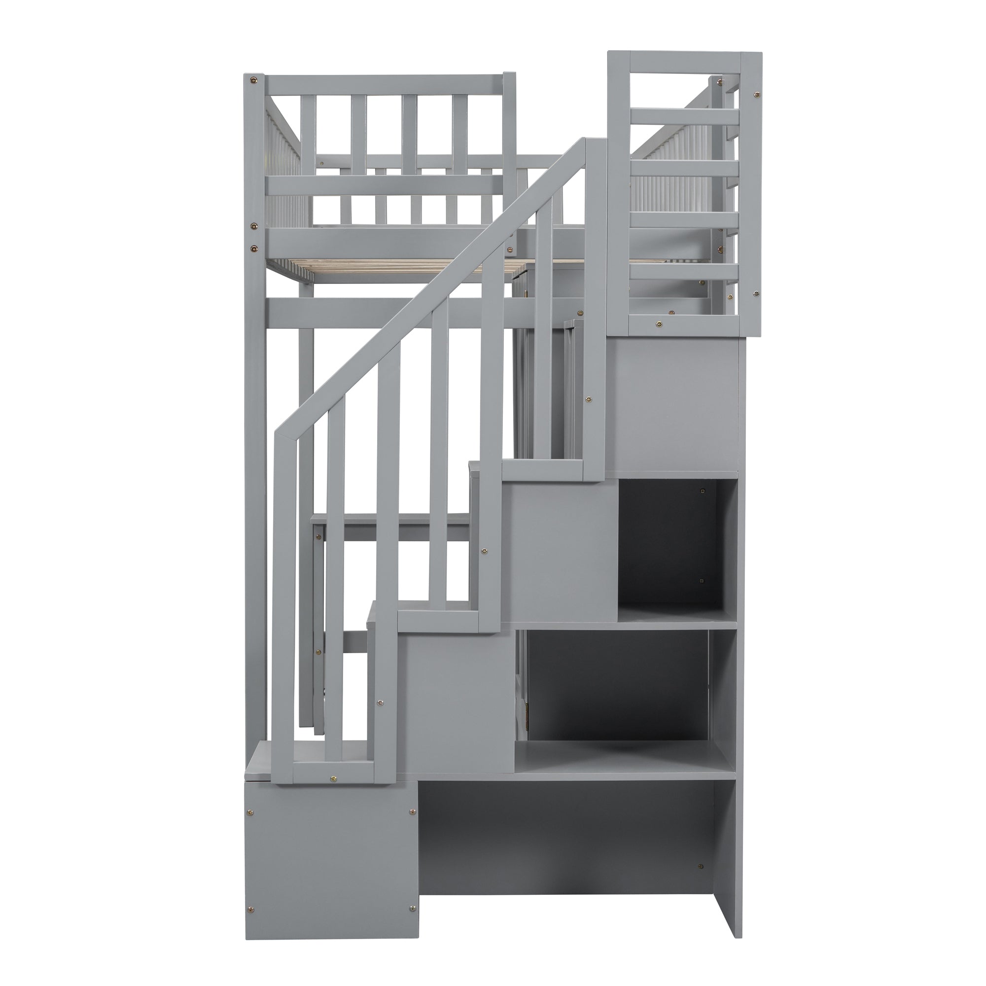 Twin size Loft Bed with Bookshelf,Drawers,Desk,and Wardrobe-Gray - Atlantic Fine Furniture Melbourne FL