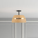 Twinkle - Double Lights Semi Flush With Shade - Black / Rattan