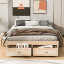 Queen Size Platform Bed with 6 Storage Drawers,Antique Natural