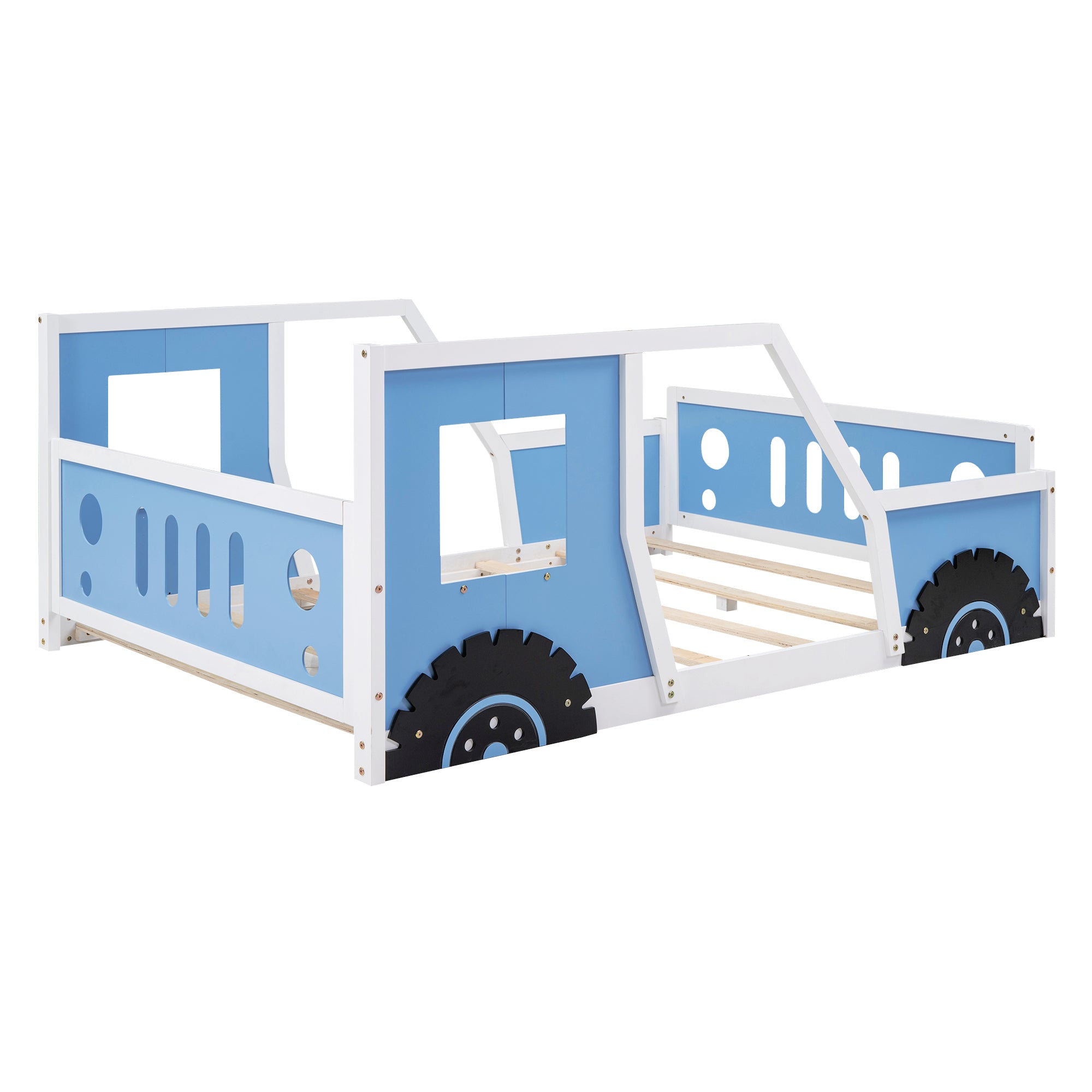 Full Size Classic Car-Shaped Platform Bed with Wheels,Blue - Atlantic Fine Furniture Melbourne FL