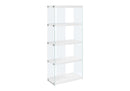 Bookshelf, Bookcase, Etagere, 5 Tier, Glossy Clear Tempered Glass - White