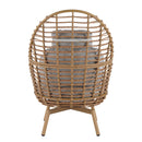 Ellis - Outdoor Wicker High Back Lounge Chair, Teak Finished Leg - Light Brown / Beige