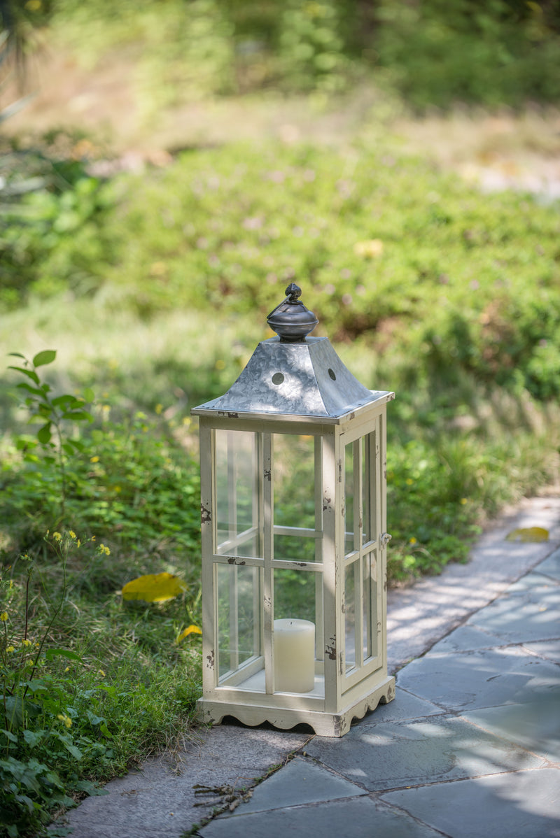 Wooden Candle Lantern Decorative, Hurricane Lantern Holder Decor For Indoor Outdoor, Home Garden Wedding - Ivory