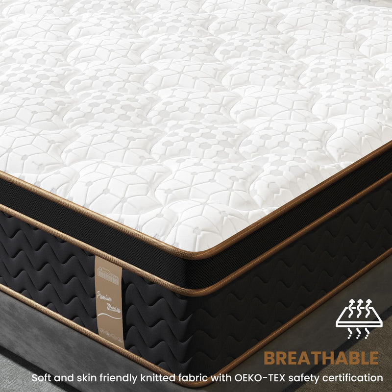 10" Full Plush Hybrid Mattresses With Gel Memory Foam, Individual Pocket Spring Motion Isolation Edge Support - White / Black