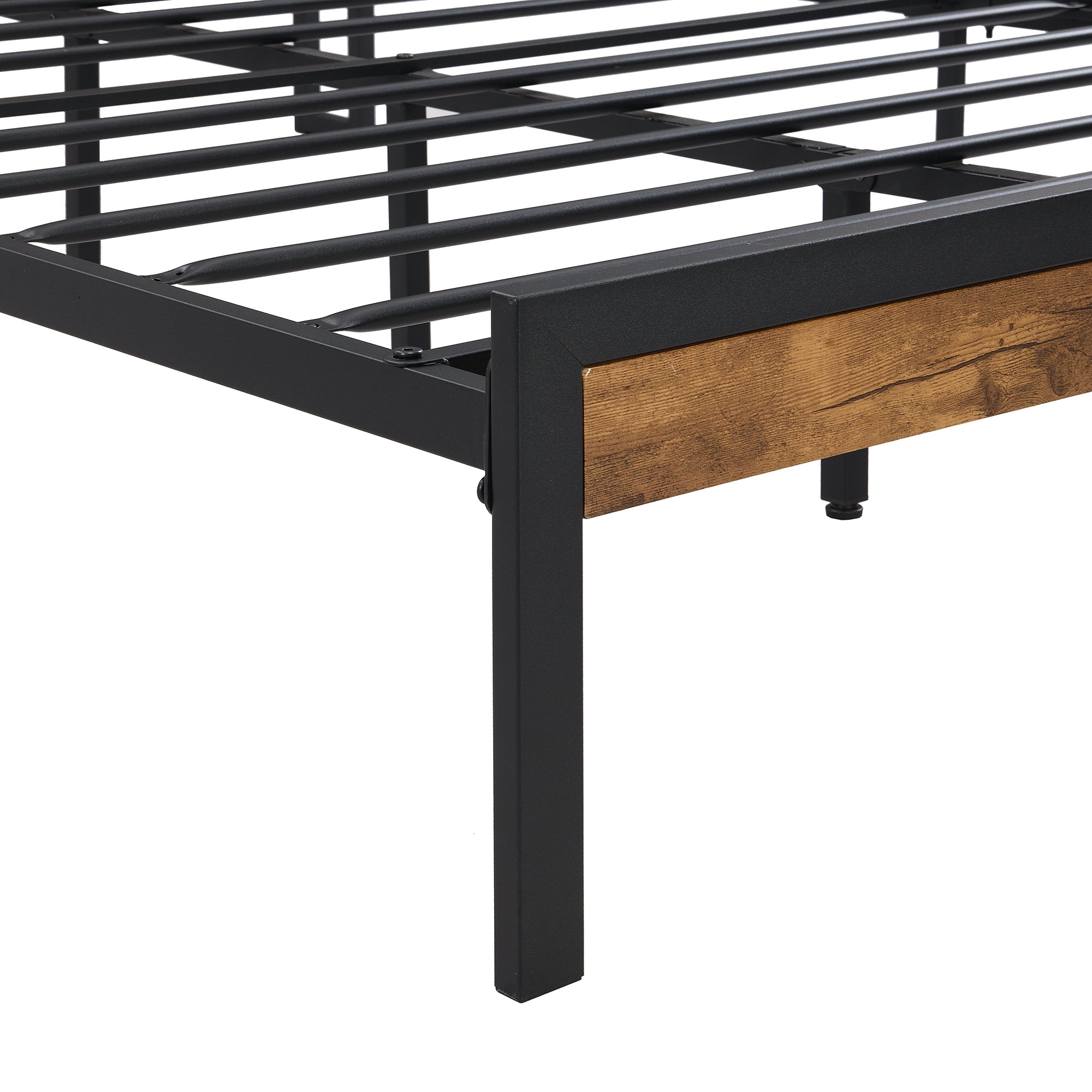 Full Size Metal Platform Bed Frame with Wooden Headboard and Footboard with USB LINER, No Box Spring Needed, Large Under Bed Storage, Easy Assemble - Atlantic Fine Furniture Melbourne FL