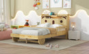 Full Size Car Bed with Bear-Shaped Headboard, USB and LED, Natural