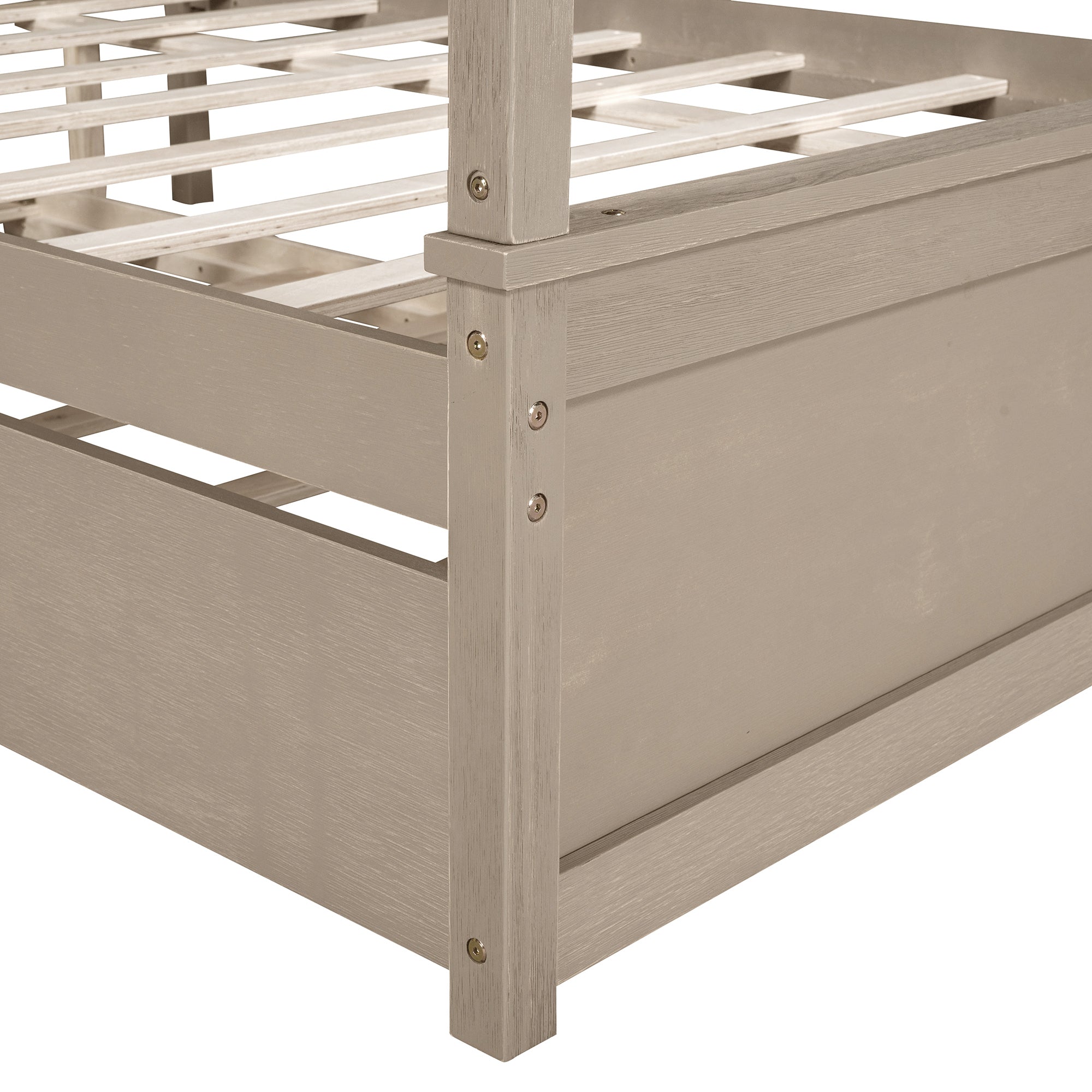 Wood Canopy Bed with Trundle Bed ,Full Size Canopy Platform bed With  Support Slats .No Box Spring Needed, Brushed  Light Brown - Atlantic Fine Furniture Melbourne FL