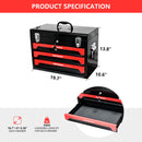 Portable 20" Steel Tool Box With 3 Drawers And Metal Latch Closure - Black / Red