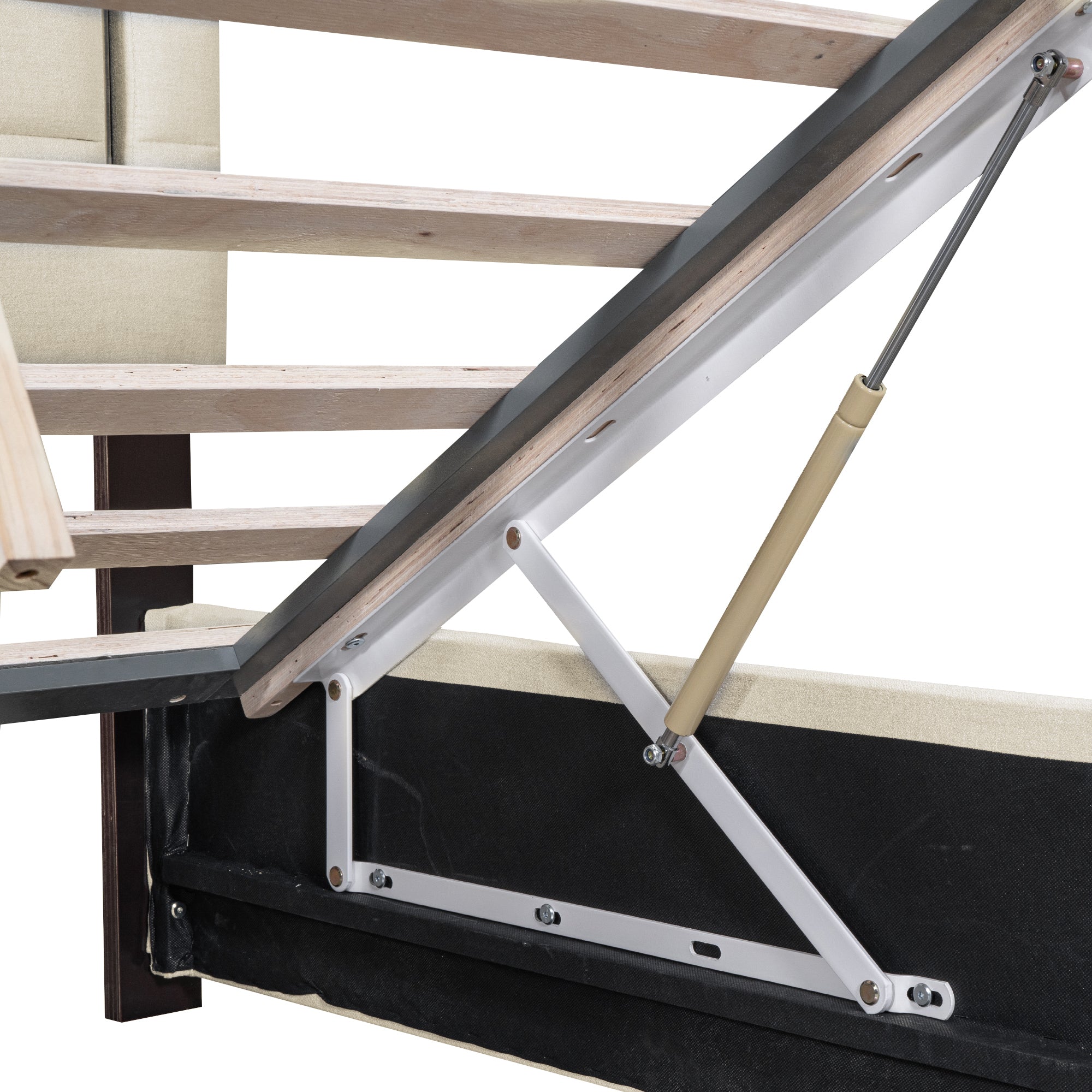 Full Size Upholstered Bed with Hydraulic Storage System and LED Light, Beige