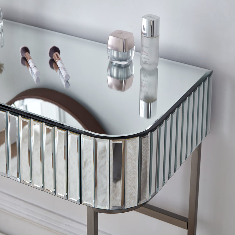 Mirrored Makeup Vanity Table With Stainless Steel Base And 2 Drawers