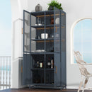 Modern Style Tall Steel Display Cabinet With Double Glass Doors, LED Lights