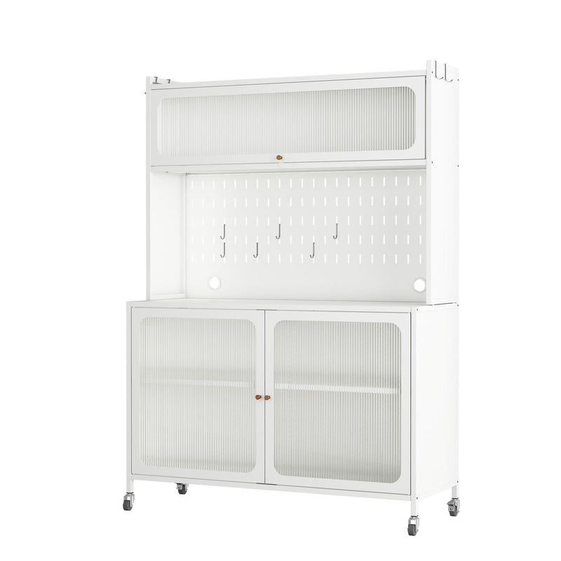 Contemporary Kitchen Pantry Cabinet With Glass Doors, Adjustable Shelves, Steel - Brushed Nickel
