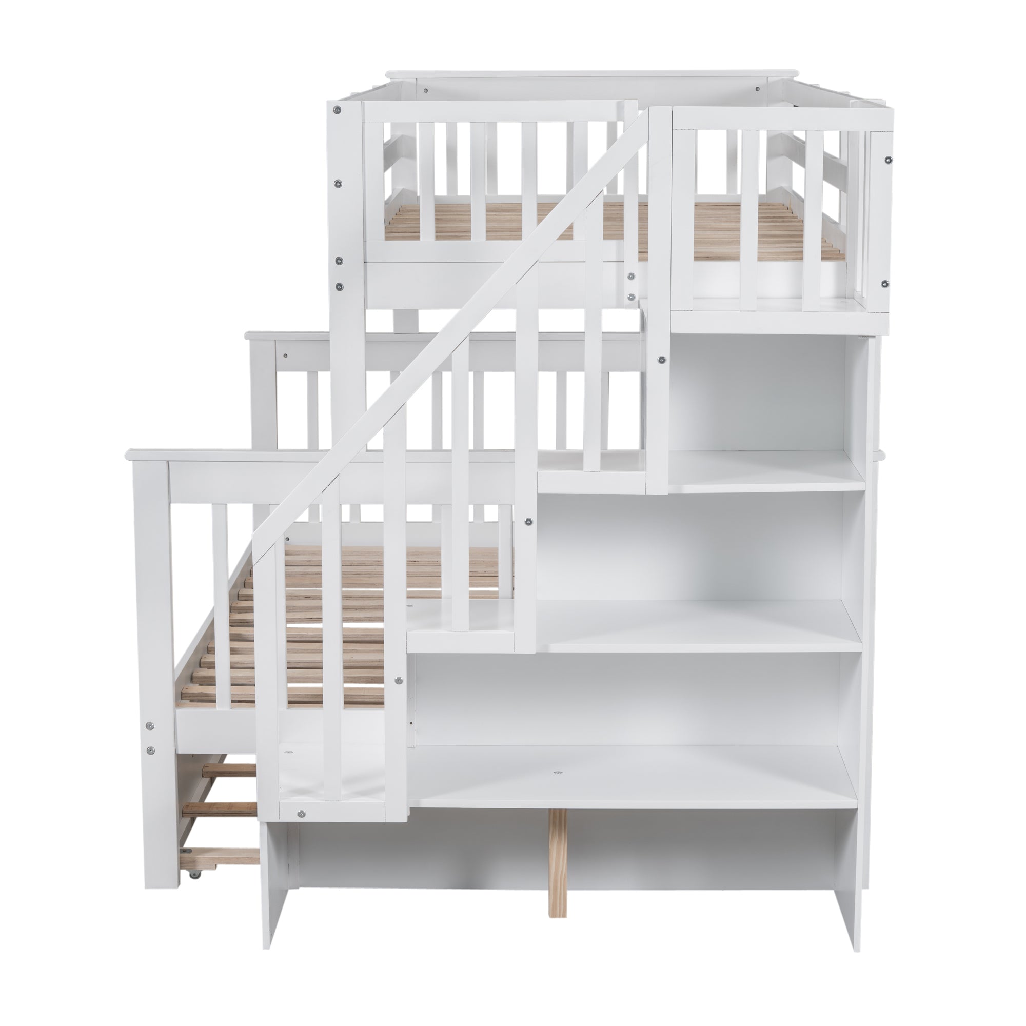 Twin-Over-Full Bunk Bed with Twin size Trundle, Storage and Guard Rail for Bedroom, Dorm, for Adults, White(OLD SKU :LT000119AAK) - Atlantic Fine Furniture Melbourne FL
