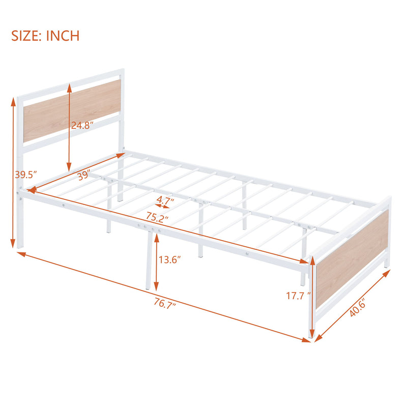 Platform Bed, Metal And Wood Bed Frame With Headboard And Footboard