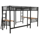 Twin Loft Bed With 2 Built In Desks, Mission Style - Black