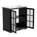 Modern Bathroom Vanity With Ceramic Sink, Tempered Blurred Glass Doors