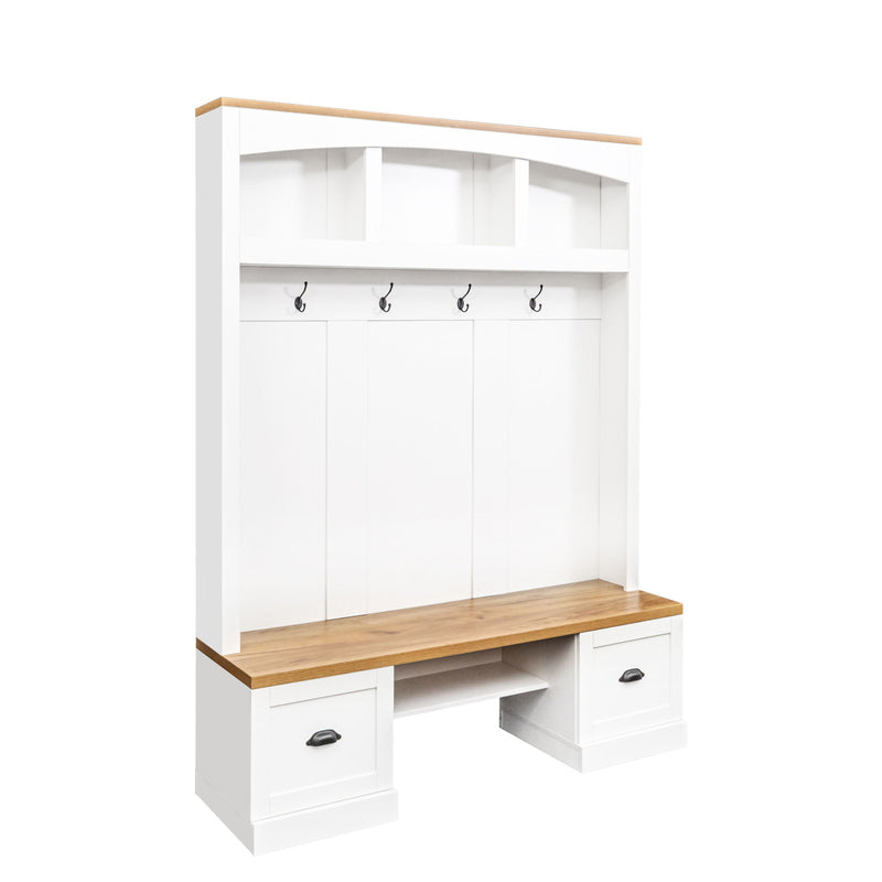 Farmhouse 4 In 1 Hall Tree With Wood Grain Bench And Top