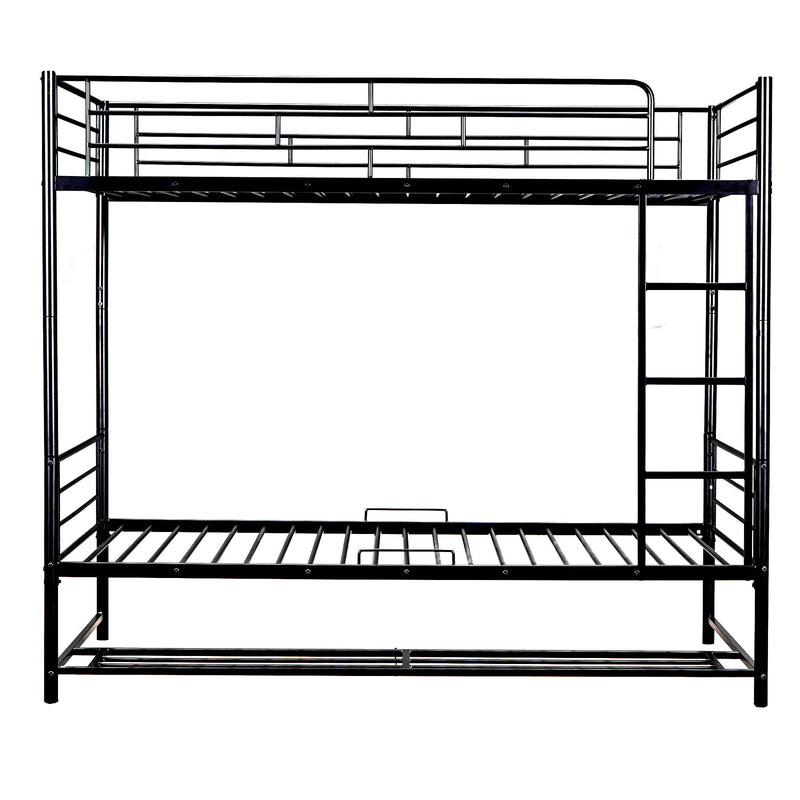 Twin Over Twin Metal Bunk Bed With Shelf And Guardrails