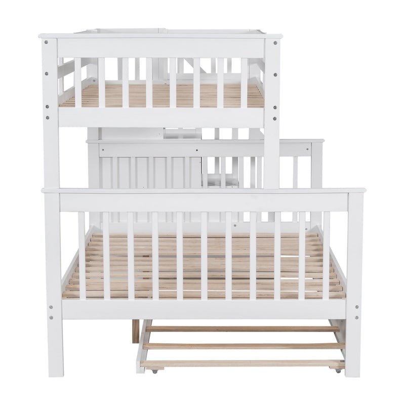 Stairway Bunk Bed With Twin Size Trundle, Storage And Guard Rail For Bedroom, Dorm