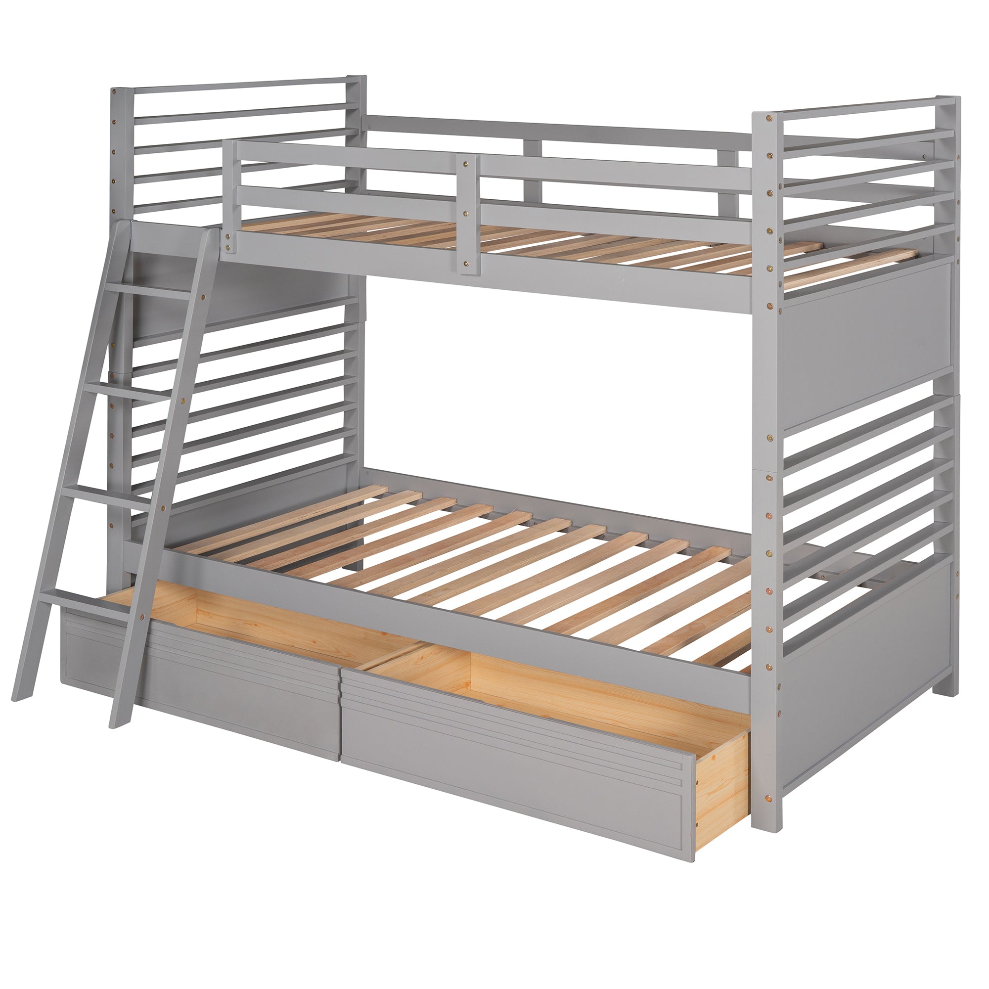 Twin over Twin Wood Bunk Bed with Two Drawers - Gray - Atlantic Fine Furniture Melbourne FL