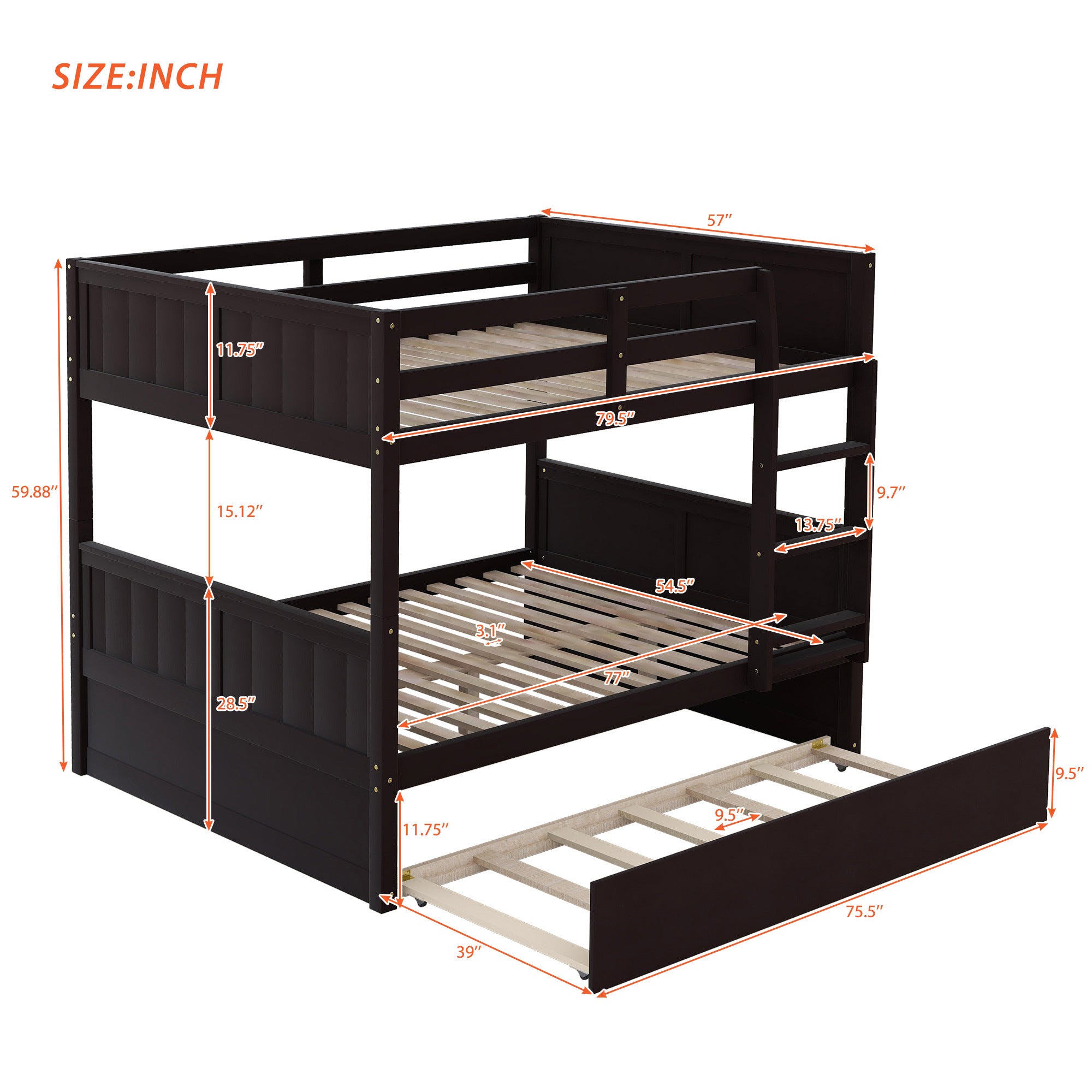 Full Over Full Bunk Bed with Twin Size Trundle, Espresso (old sku: LP000250AAP ) - Atlantic Fine Furniture Melbourne FL