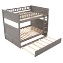 Full Over Full Bunk Bed with Twin Size Trundle, Pine Wood Bunk Bed with Guardrails, Brushed Gray(Old SKU：LP000044AAN)