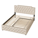 Upholstered Platform Bed With Trundle And 2 Sets Of USB Ports On Each Side, Linen Fabric