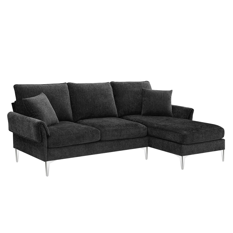 Modern Chenille L-Shaped Sofa With Reversible Lounge, Convertible Sectional Couch Set, 4 Seat Indoor Furniture With Reversible Chaise, Fit For Living Room, Apartment (2 Pillows)