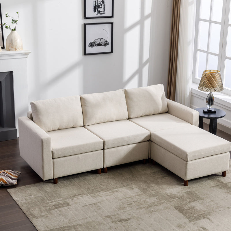 3 Seat Module Sectional Sofa Couch With 1 Ottoman For Living Room, Seat Cushion And Back Cushion Non-Removable And Non-Washable