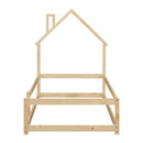 Twin Size Wood bed with House-shaped Headboard Floor bed with Fences,Natural