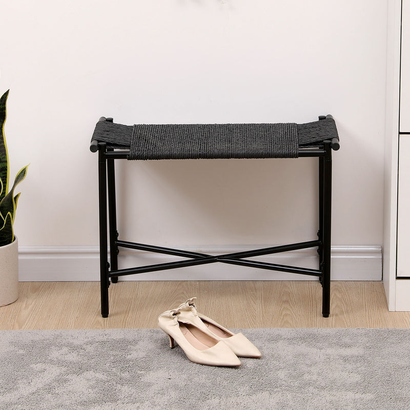 Handwoven Paper Rope Foot Rest Shoes Stools Ottomans For Entryway