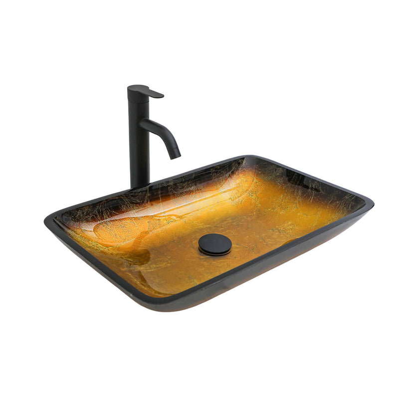 Gradient Tempered Glass Vessel Sink With Pop-Up Drain