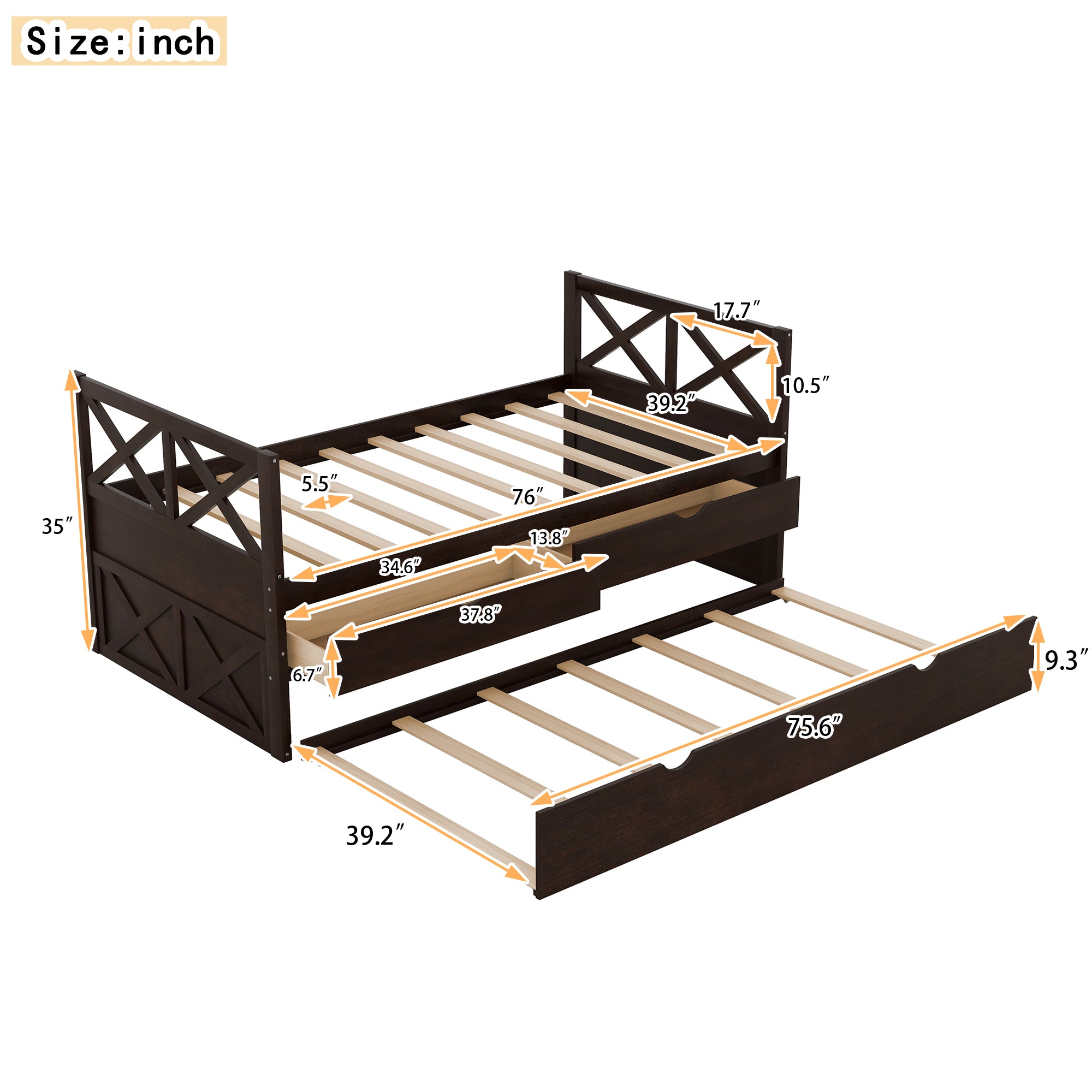 Multi-Functional Daybed with Drawers and Trundle, Espresso