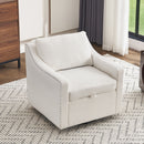 Linen Fabric 360° Swivel Accent Chair With Upholstered Back Pillow And Rivet Armrest
