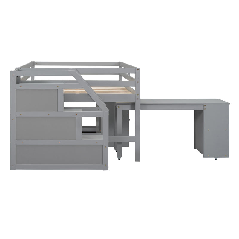 Loft Bed With Retractable Writing Desk And 3 Drawers With Storage Stairs And Shelves
