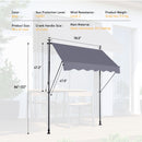 Manual Retractable Patio Awning, UV Resistant Polyester Sun Shade With No Drill Installation
