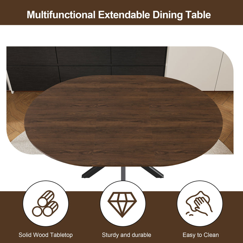 Retractable Dining Table, Round Extendable 6 Person Table - Walnut