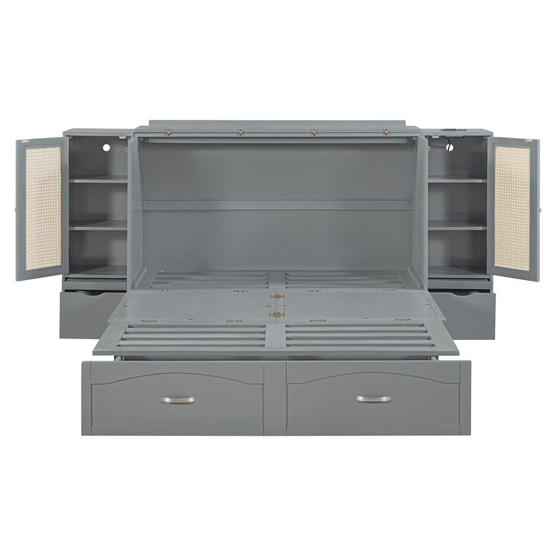 Murphy Wall Bed With Drawer And Rattan Decoration