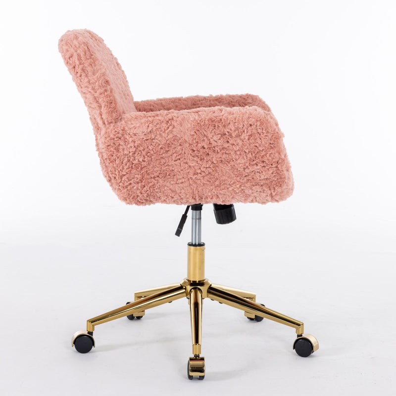 Office Chair, Artificial Rabbit Hair Home Office Chair With Golden Metal Base, Adjustable Desk Chair Swivel Office Chair, Vanity Chair